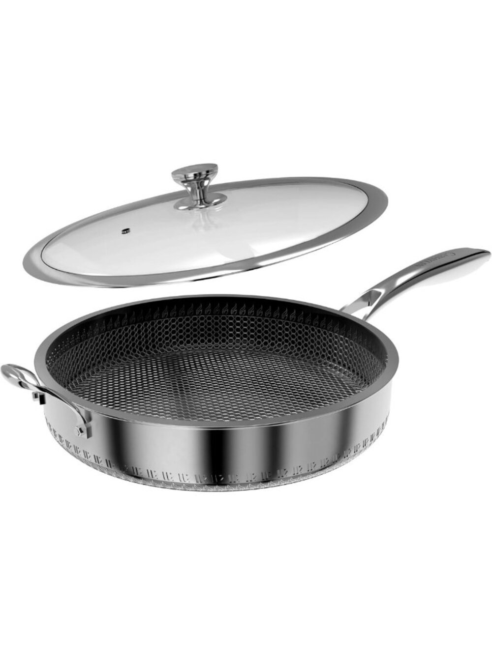 7QT Nonstick Stainless Steel Frying Pan with Lid, PFOA Free, Dishwasher Safe